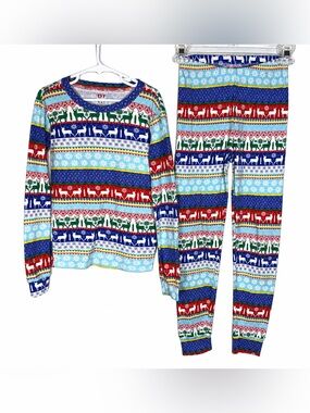 PJ Place Girls Size 10 Christmas Pajama Set Reindeer Fair Isle Holiday PJs